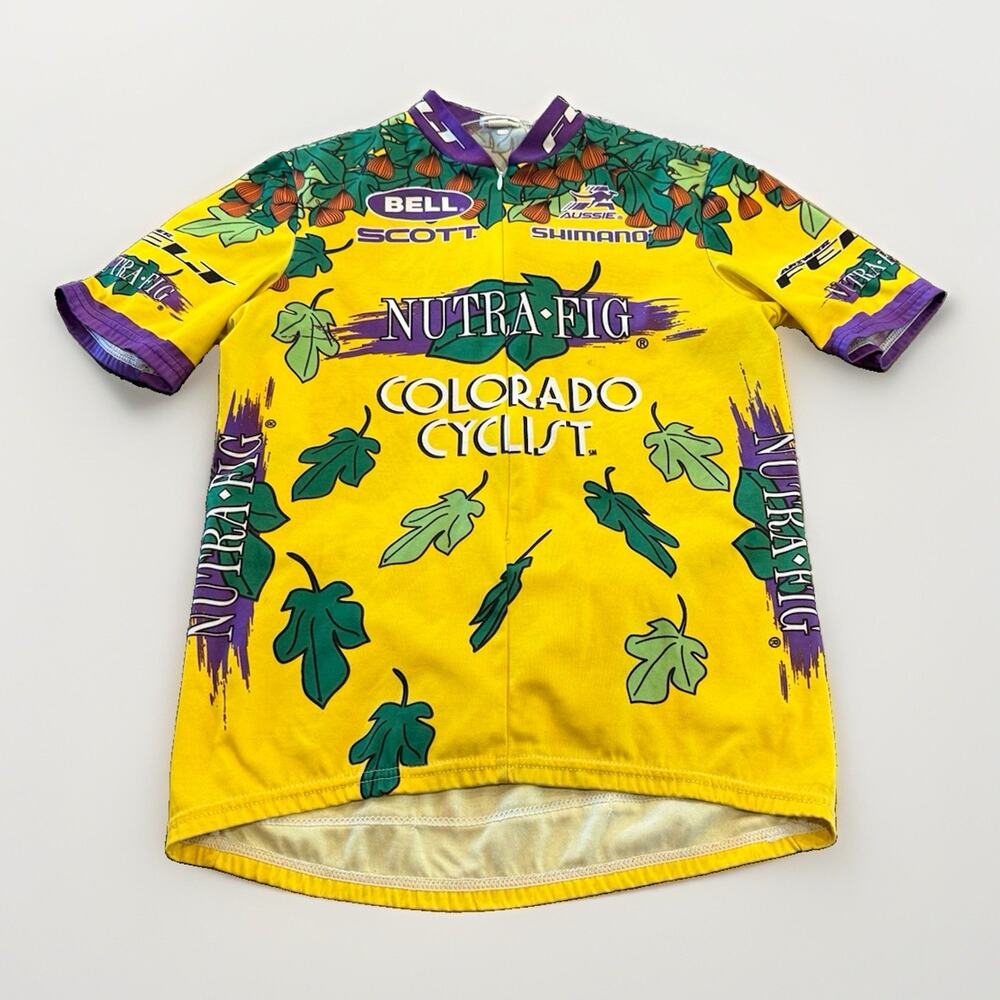 Aussie Mens Yellow Green Nutra Fig Colorado Cyclist 1/2 Zip Cycling Jersey M